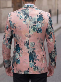 Men's Suit Jacket Blush Pink Floral Brocade Blazer Modern Slim Fit Garden Wedding & Prom Tuxedo Jacket