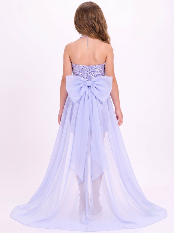 Sheath Flower Girl Dress Lavender Sparkly Sequined With Detachable Overskirt With Bow Dress
