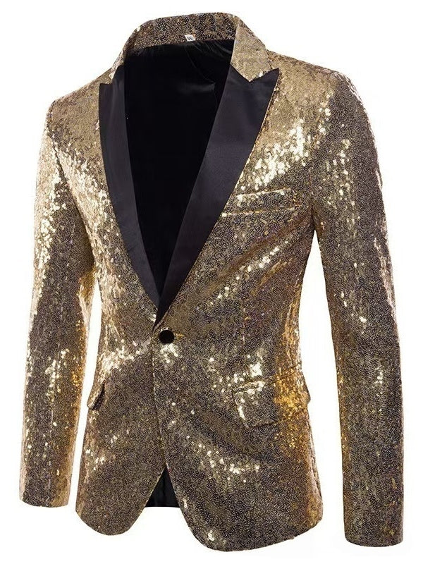 Men's Suit Jacket Royal Blue Sparkly Sequin Tuxedo Jacket Slim-Fit Evening Blazer Single Breasted One Button 