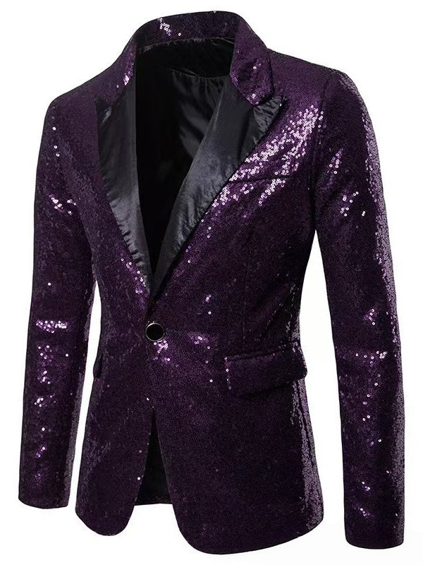Men's Suit Jacket Royal Blue Sparkly Sequin Tuxedo Jacket Slim-Fit Evening Blazer Single Breasted One Button 