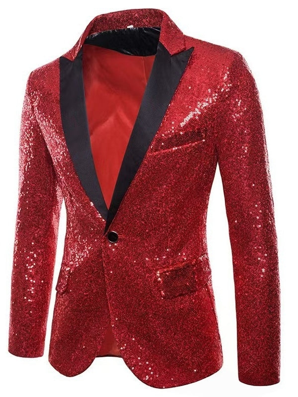 Men's Suit Jacket Royal Blue Sparkly Sequin Tuxedo Jacket Slim-Fit Evening Blazer Single Breasted One Button 
