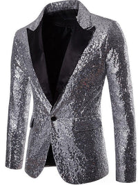 Men's Suit Jacket Royal Blue Sparkly Sequin Tuxedo Jacket Slim-Fit Evening Blazer Single Breasted One Button 