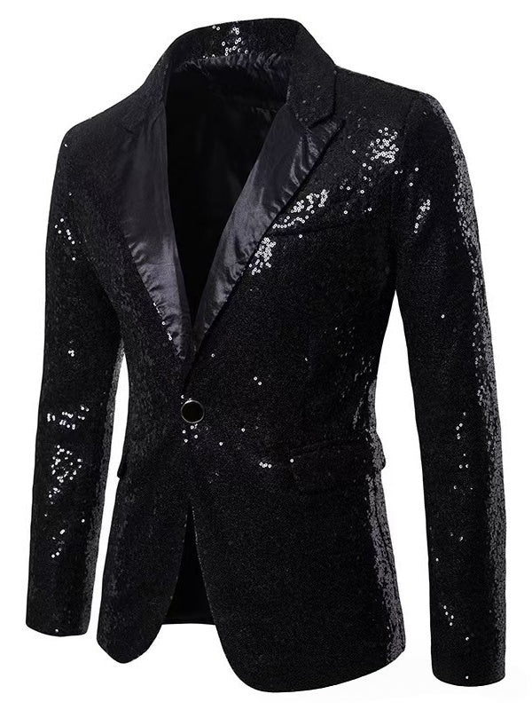 Men's Suit Jacket Royal Blue Sparkly Sequin Tuxedo Jacket Slim-Fit Evening Blazer Single Breasted One Button 
