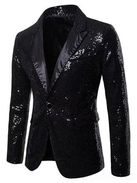 Men's Suit Jacket Royal Blue Sparkly Sequin Tuxedo Jacket Slim-Fit Evening Blazer Single Breasted One Button 