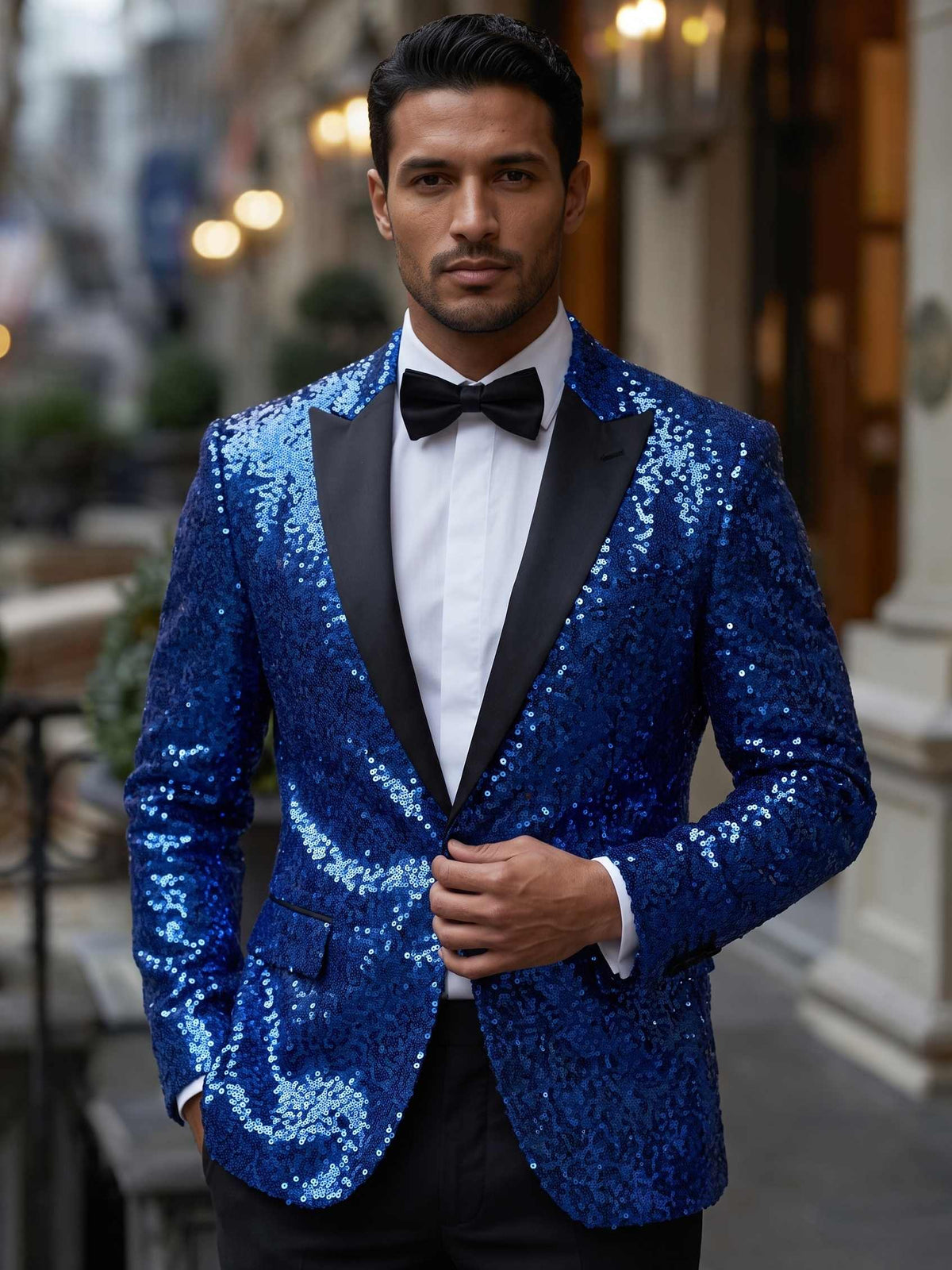 Men's Suit Jacket Royal Blue Sparkly Sequin Tuxedo Jacket Slim-Fit Evening Blazer Single Breasted One Button 