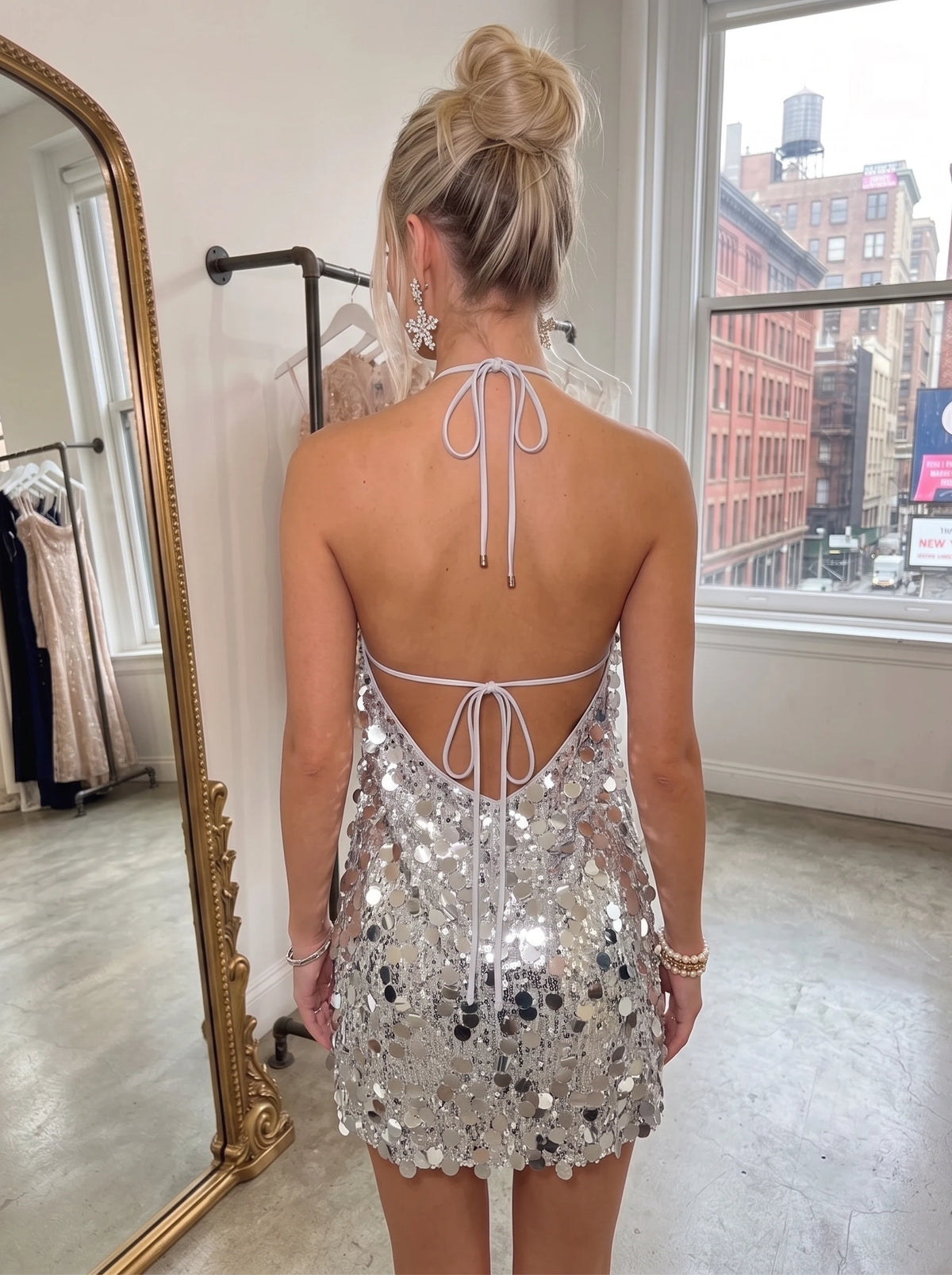 A-Line/Princess Homecoming Dress Halter Neck Short Mini Summer Party Sequins Dresses