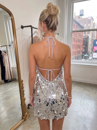 A-Line/Princess Homecoming Dress Halter Neck Short Mini Summer Party Sequins Dresses