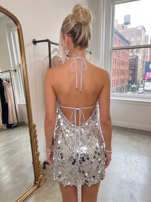 A-Line/Princess Homecoming Dress Halter Neck Short Mini Summer Party Sequins Dresses