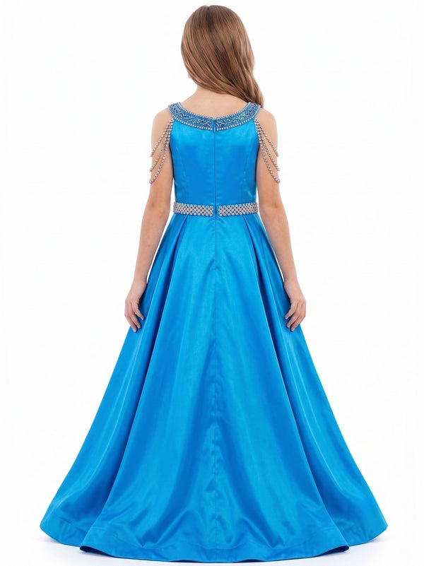 A-Line Girls Peacock Princess Elegant Sparkly Rhinestone Flower Girl & Birthday Party