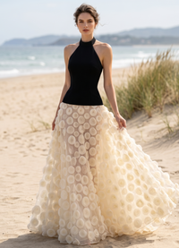 A-Line  Evening Dresses Sleeveless Halter Neck Elegant Floor-Length With 3D Floral