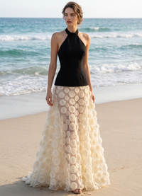 A-Line  Evening Dresses Sleeveless Halter Neck Elegant Floor-Length With 3D Floral