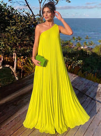 A Line/Princesses Evening Dresses Grecian Style Chiffon Pleated One Shoulder Floor-Length Formal Dress Wedding Guest Summer Dress