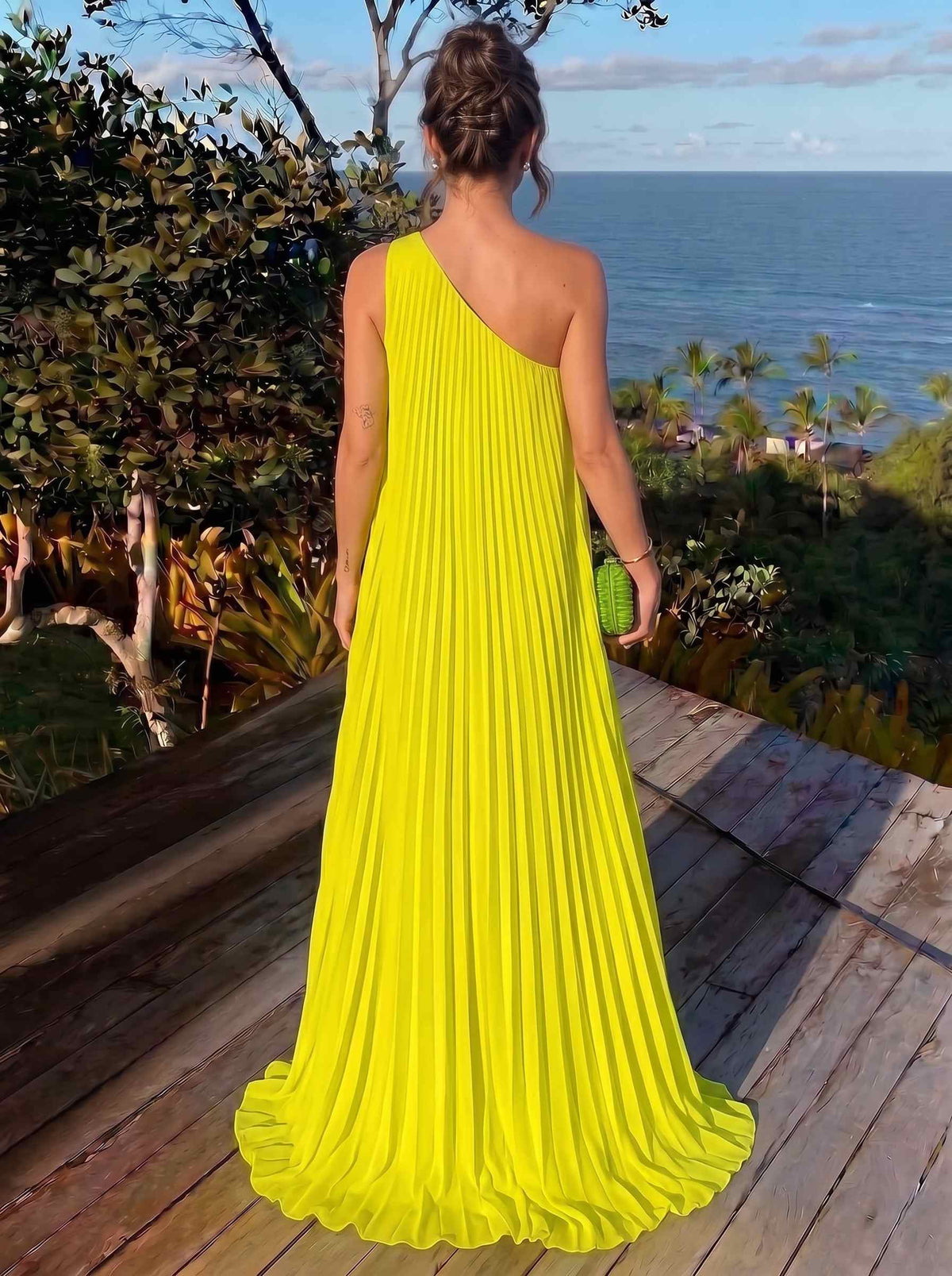 A Line/Princesses Evening Dresses Grecian Style Chiffon Pleated One Shoulder Floor-Length Formal Dress Wedding Guest Summer Dress