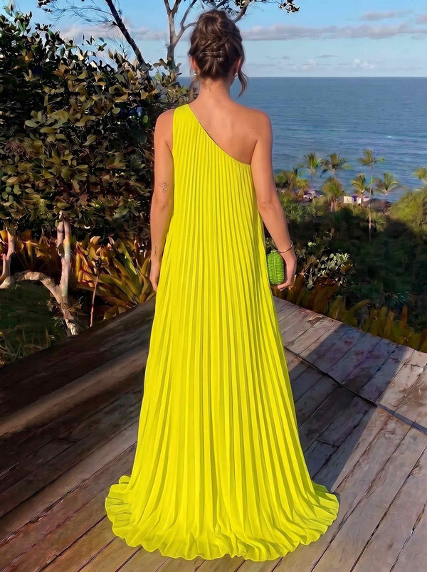 A Line/Princesses Evening Dresses Grecian Style Chiffon Pleated One Shoulder Floor-Length Formal Dress Wedding Guest Summer Dress
