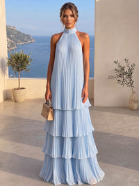 A Line/Princesses Evening Dresses Tiered Grecian Style Chiffon Halter Neck Floor-Length Formal Dress Wedding Guest Summer Dress
