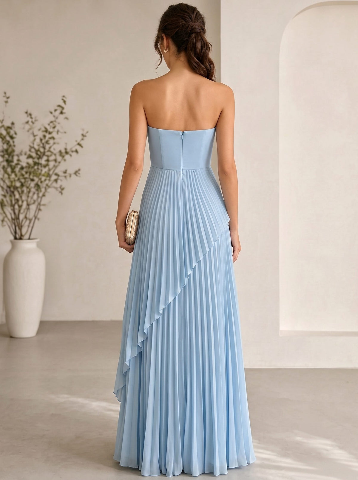 A-Line/Princess Evening Dress Sleeveless Pleated Strapless Satin Floor-Length Summer Dress