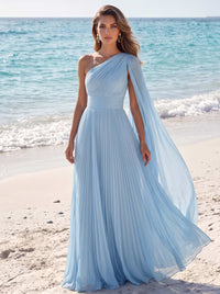 A Line/Princesses Formal Dresses Pleated Grecian Style Chiffon One Shoulder Floor-Length Formal Dress Wedding Guest Summer Dress