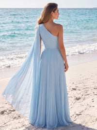 A Line/Princesses Formal Dresses Pleated Grecian Style Chiffon One Shoulder Floor-Length Formal Dress Wedding Guest Summer Dress