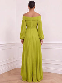 A Line/Princesses Formal Dresses Pleated Grecian Style Chiffon Off High Low Length The Shoulder Floor-Length Formal Dress Long Sleeves Wedding Guest Summer Dress