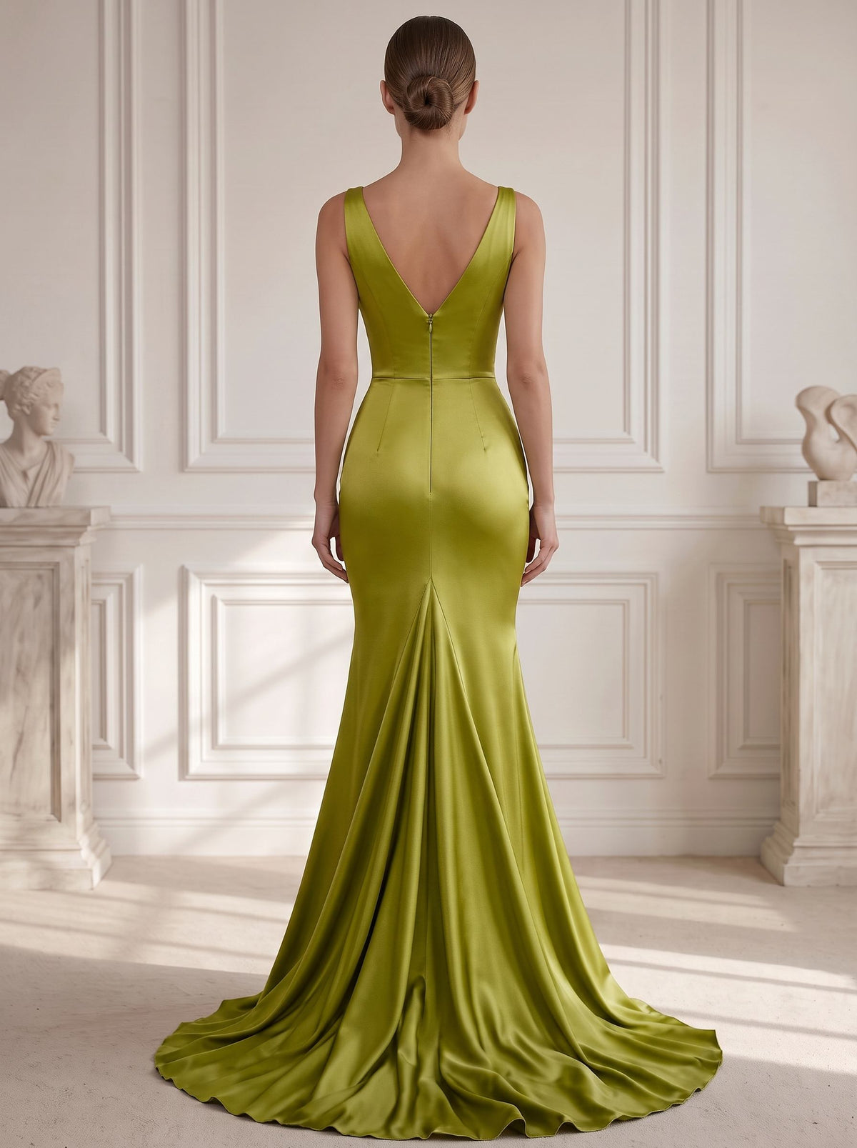 A Line/Princesses Evening Dresses Ruched Satin V Neck Floor-Length Formal Dress Wedding Guest Dress
