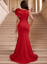 Mermaid/Trumpet Formal Evening Dresses Floor Length V Neck Floor-Length With Tiered Ruffles Slit