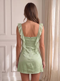 Sheath/Column Homecoming Dresses Sage Satin Sweetheart Neckline Sleeveless Short/Mini Summer Party Dress