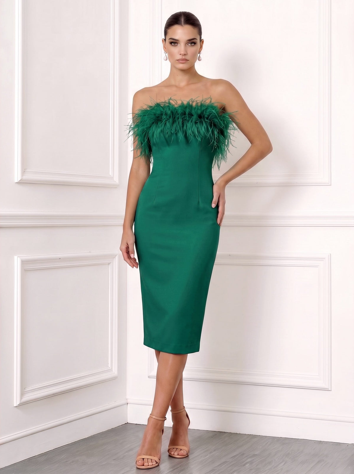 Sheath/Column Cocktail Party Dress Strapless Sleeveless Ankle Length Feather Dress
