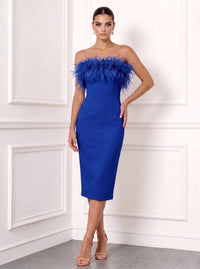 Sheath/Column Cocktail Party Dress Strapless Sleeveless Ankle Length Feather Dress