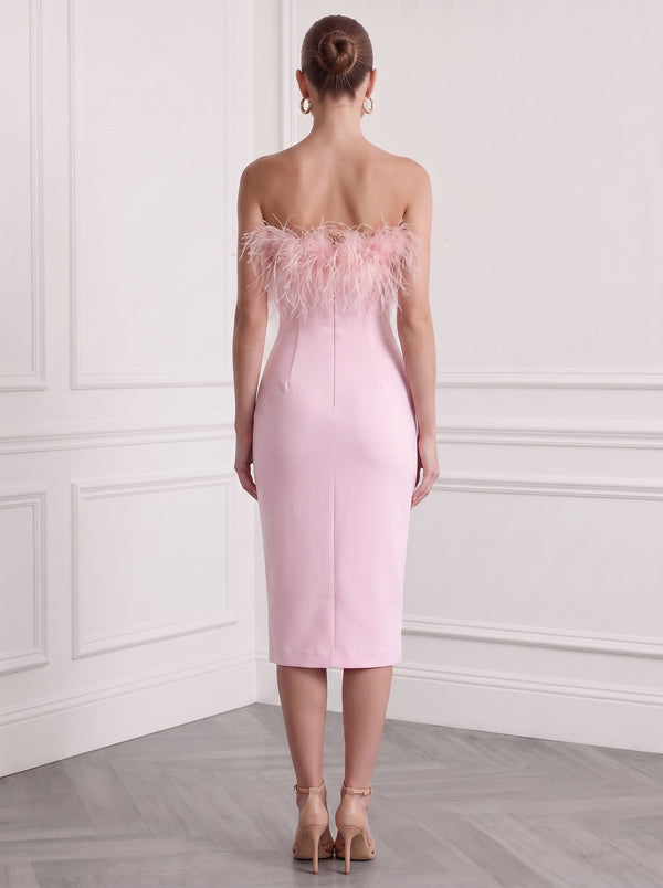 Sheath/Column Cocktail Party Dress Strapless Sleeveless Ankle Length Feather Dress