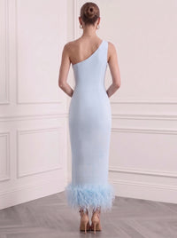 Sheath/Column Cocktail Party Dress One-Shoulder Sleeveless Ankle Length Feather Dress