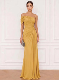 A-Line Formal Dresses Chiffon One Shoulder Floor-Length Sleeveless Runched Wedding Guest Dress