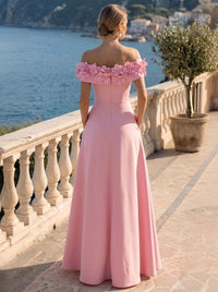 A Line/Princesses Formal Dress 3D Floral Sleeveless Evening Dress Off The Shoulder Floor-Length Dress With Pocket
