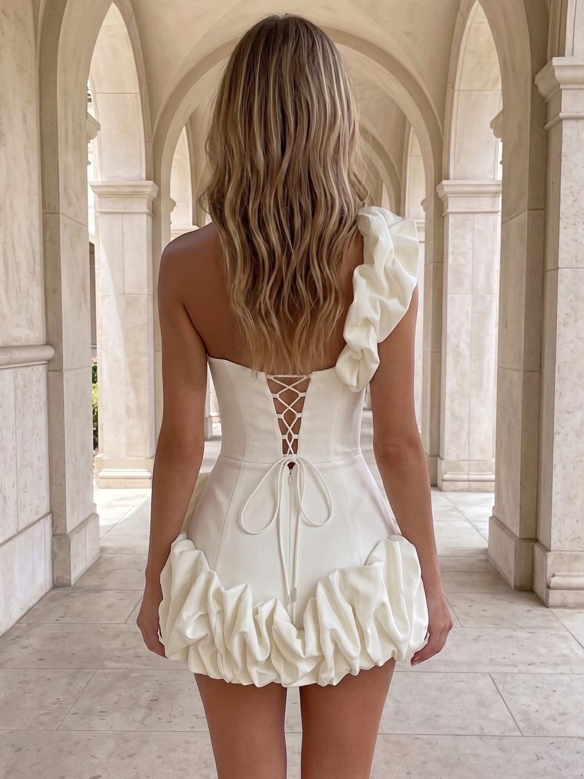 Sheath/Column Homecoming Dresses One Shoulder Sleeveless Short Mini Summer Party Dress With Ruffles Back Lace Up