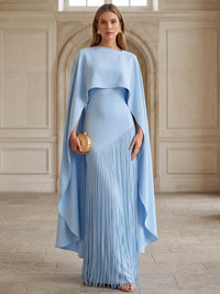 A-Line Formal Dresses Chiffon Strapless Two Piece Set Sleeveless Floor-Length Fringed Design Summer Wedding Guest Dresses With Cape Shawl