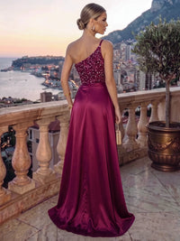 Sparkly Fuchsia Floor Length Evening Gown with Split
