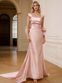 Sheath/Column Square Neck Sleeveless Asymmetrical Evening Dresses with Bow
