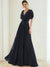 A-Line/Princess Chiffon Evening Dresses with Feather V-Neck Short Sleeves Formal Pleated Dress