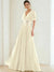 A-Line/Princess Chiffon Evening Dresses with Feather V-Neck Short Sleeves Formal Pleated Dress