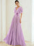 A-Line/Princess Chiffon Evening Dresses with Feather V-Neck Short Sleeves Formal Pleated Dress