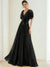 A-Line/Princess Chiffon Evening Dresses with Feather V-Neck Short Sleeves Formal Pleated Dress
