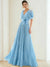 A-Line/Princess Chiffon Evening Dresses with Feather V-Neck Short Sleeves Formal Pleated Dress