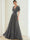 A-Line/Princess Chiffon Evening Dresses with Feather V-Neck Short Sleeves Formal Pleated Dress