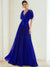 A-Line/Princess Chiffon Evening Dresses with Feather V-Neck Short Sleeves Formal Pleated Dress