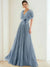 A-Line/Princess Chiffon Evening Dresses with Feather V-Neck Short Sleeves Formal Pleated Dress