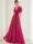 A-Line/Princess Chiffon Evening Dresses with Feather V-Neck Short Sleeves Formal Pleated Dress
