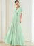 A-Line/Princess Chiffon Evening Dresses with Feather V-Neck Short Sleeves Formal Pleated Dress