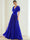 A-Line/Princess Chiffon Evening Dresses with Feather V-Neck Short Sleeves Formal Pleated Dress