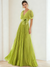 A-Line/Princess Chiffon Evening Dresses with Feather V-Neck Short Sleeves Formal Pleated Dress