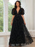 A-Line/Princess V-Neck Half Sleeves Chiffon Evening Dresses with Floral Embroidery