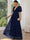 A-Line/Princess V-Neck Half Sleeves Chiffon Evening Dresses with Floral Embroidery